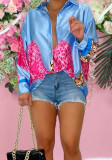 Womens Colorblock Leopard Print Button-Up Shirt Dress