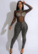 Feminine Mesh Beaded Long Sleeve Jumpsuit