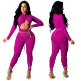 Fall/Winter Sexy Crossover Lace-Up Solid Jumpsuit
