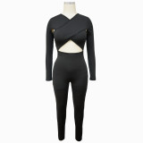 Fall/Winter Sexy Crossover Lace-Up Solid Jumpsuit