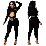 Fall/Winter Sexy Crossover Lace-Up Solid Jumpsuit