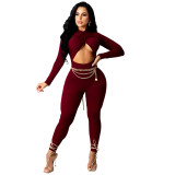 Fall/Winter Sexy Crossover Lace-Up Solid Jumpsuit
