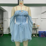 Sweet Lace Tunic Dress Sexy Off Shoulder Drawstring Irregular Dress