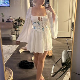 Sweet Lace Tunic Dress Sexy Off Shoulder Drawstring Irregular Dress