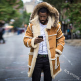 Men'S Side Pocketsolid Patchwork Casual Slim Fit Turndown Collar Hooded Winter Jacket