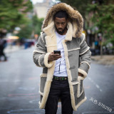 Men'S Side Pocketsolid Patchwork Casual Slim Fit Turndown Collar Hooded Winter Jacket