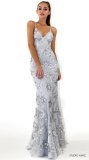 Women'S Straps Evening Dress V-Neck Low Back Sequin Tie Gown