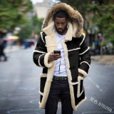 Men'S Side Pocketsolid Patchwork Casual Slim Fit Turndown Collar Hooded Winter Jacket