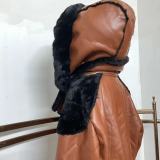 Winter Men'S Pu Leather Wool One-Piece Short Coat Hooded Men'S Jacket