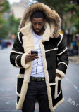 Men'S Side Pocketsolid Patchwork Casual Slim Fit Turndown Collar Hooded Winter Jacket