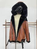 Winter Men'S Pu Leather Wool One-Piece Short Coat Hooded Men'S Jacket