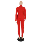 Women'S Solid Color Ruffled Deep V Top And Trousers Two-Piece Suit