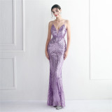 WomenElegant Sequin Backless Fishtail Evening Dress