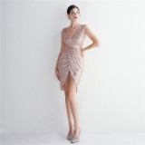 WomenElegant Sequins V Neck Mini Evening Dress