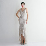 WomenElegant Sequins V Neck Evening Dress