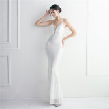 Plus SizeWomenElegant Sequin Backless Fishtail Dress Evening Dress