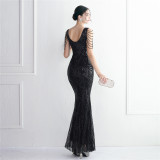WomenElegant Sequins V Neck Evening Dress