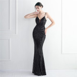 Plus SizeWomenElegant Sequin Backless Fishtail Dress Evening Dress