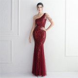 WomenElegant SequinOne Shoulder Evening Dress