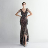 WomenElegant Sequins V Neck Evening Dress