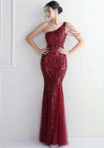 WomenElegant SequinOne Shoulder Evening Dress