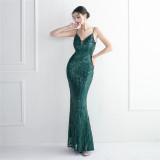 Plus SizeWomenElegant Sequin Backless Fishtail Dress Evening Dress