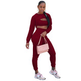 Women Solid Stretch Ribbed Long Sleeve Tank Tops Three-Piece