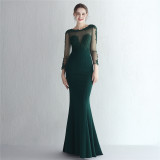 Plus SizeWomenElegant Lace Mesh Patchwork Fishtail SkirtEvening Dress