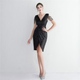 WomenElegant Sequins V Neck Mini Evening Dress