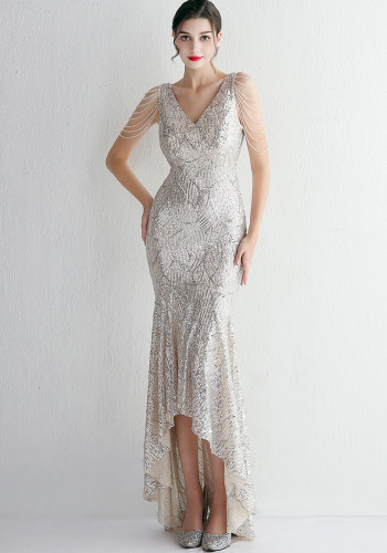 WomenElegant Sequins V Neck Evening Dress