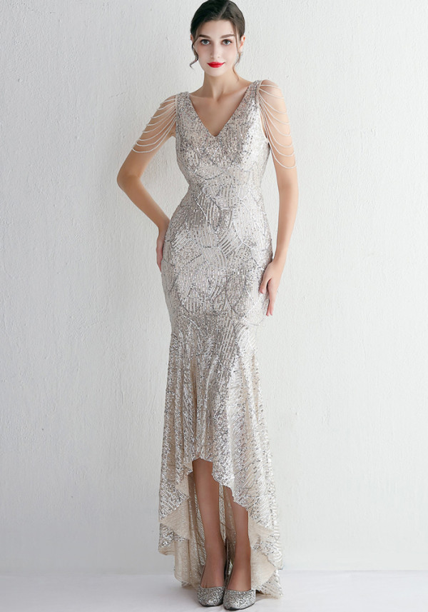 WomenElegant Sequins V Neck Evening Dress