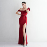 WomenElegant Off Shoulder Formal Party SlitEvening Dress