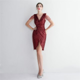 WomenElegant Sequins V Neck Mini Evening Dress