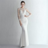 Plus SizeWomenElegant Lace Mesh Patchwork Fishtail SkirtEvening Dress