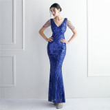 WomenElegant Sequins V Neck Evening Dress