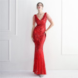 WomenElegant Sequins V Neck Evening Dress