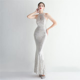 WomenElegant Sequined Halter Neck Evening Dress