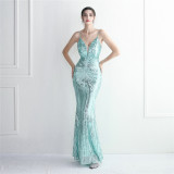 WomenElegant Sequin Backless Fishtail Evening Dress