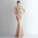 Plus SizeWomenElegant Lace Mesh Patchwork Fishtail SkirtEvening Dress