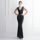 WomenElegant Sequins V Neck Evening Dress