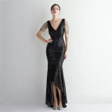 WomenElegant Sequins V Neck Evening Dress