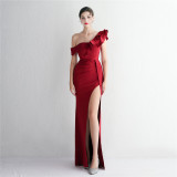 WomenElegant Off Shoulder Formal Party SlitEvening Dress