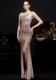 Plus Size Women Elegant Sequin One Shoulder Slit Evening Dress