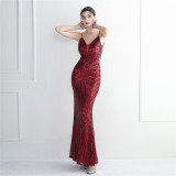 Plus SizeWomenElegant Sequin Backless Fishtail Dress Evening Dress
