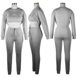 Women Solid Stretch Ribbed Long Sleeve Tank Tops Three-Piece