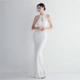 WomenElegant Sequined Halter Neck Evening Dress