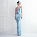 WomenElegant Sequin Backless Fishtail Evening Dress