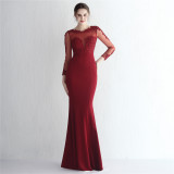 Plus SizeWomenElegant Lace Mesh Patchwork Fishtail SkirtEvening Dress