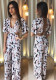 Women's Half-Sleeve V Neck Jumpsuit Relaxed Casual Jumpsuit