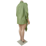 Plus Size Women Sexy Solid Tie Long Sleeve Shirt Dress